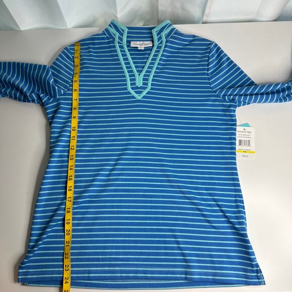 NWT Breckenridge Blue Green Striped V-Neck Blouse Womens Size Petite Medium PM - Picture 15 of 15